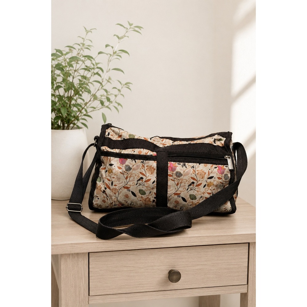 Braciano Shoulder Bag with Brown Trim – Boho Floral Nature Everyday Purse